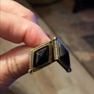 Myka black stone and brushed gold earrings